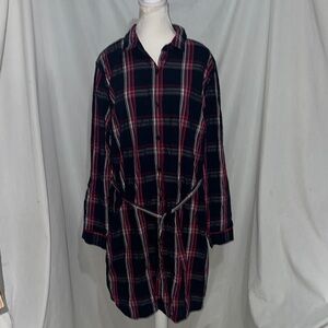 blue pink & white plaid Tommy Hilfiger long sleeve button down dress size xxl